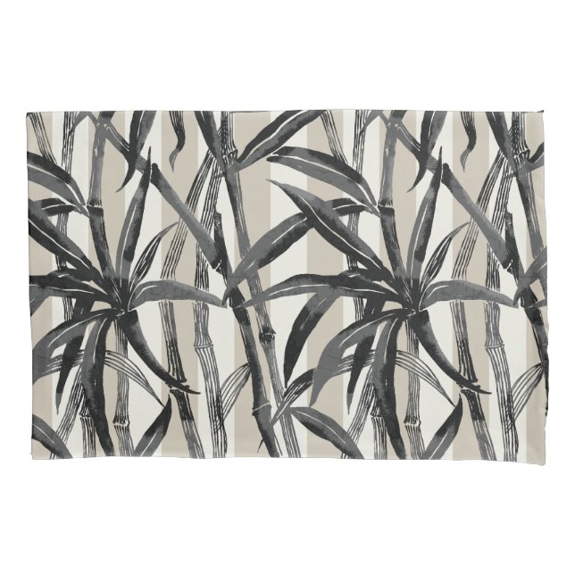 Bamboo Jungle Hawaiian Stripe - Black and Taupe Pillowcase (Front)