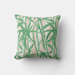 Bamboo Jungle Hawaiian Stripe - Green and Pink Outdoor Pillow