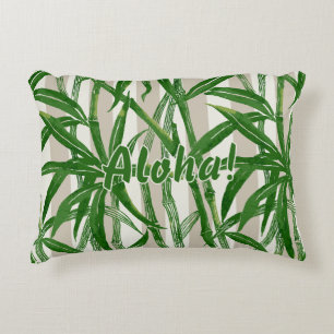 Bamboo Jungle Hawaiian Stripe - Green and Taupe Accent Pillow