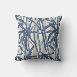 Bamboo Jungle Hawaiian Stripe - Navy and Taupe Outdoor Pillow