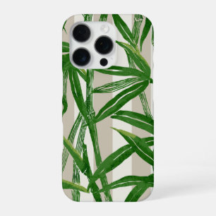 Bamboo Jungle Hawaiian Stripe - Taupe and Green iPhone 16 Pro Case