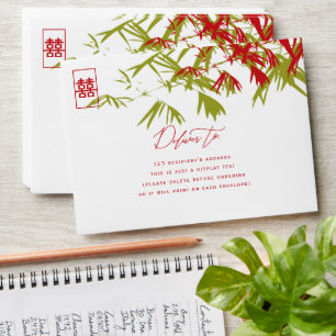 Bamboo Leaves Double Happiness Chinese Wedding Envelope