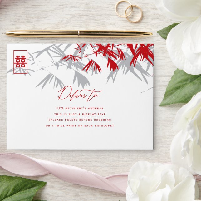 Bamboo Leaves Double Happiness Chinese Wedding Envelopes (Wedding)