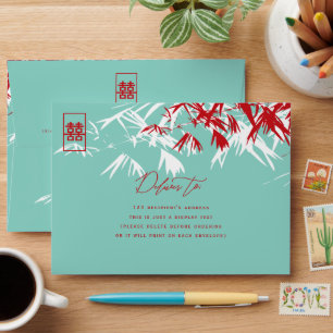 Bamboo Leaves Double Happiness Chinese Wedding Envelopes