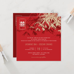 Bamboo Leaves Double Happiness Chinese Wedding Invitation