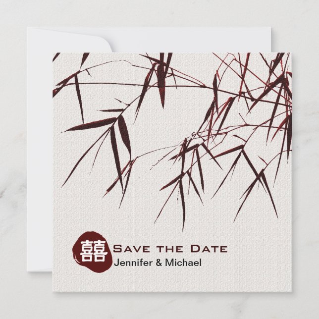Bamboo Leaves/Oriental Double Happiness Wedding Save The Date (Front)