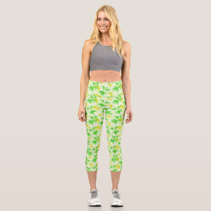 Bamboo leaves summer pattern capri leggings