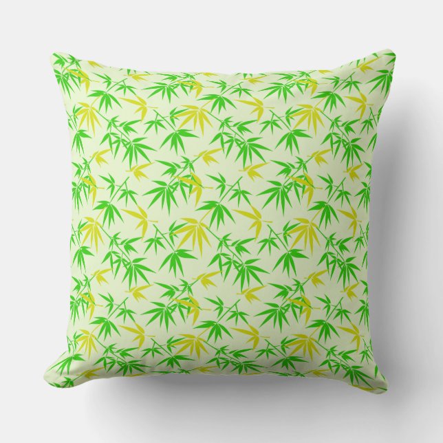 Bamboo leaves summer pattern throw pillow (Front)