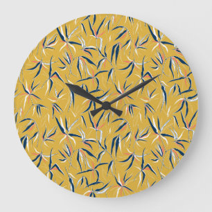 Bamboo Leaves: Tossed Vintage Pattern Large Clock