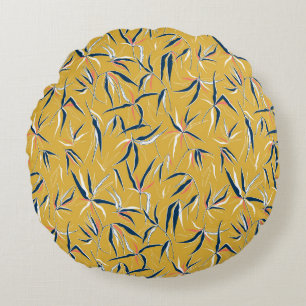 Bamboo Leaves: Tossed Vintage Pattern Round Pillow