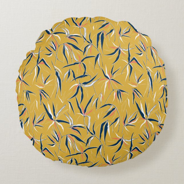 Bamboo Leaves: Tossed Vintage Pattern Round Pillow (Front)
