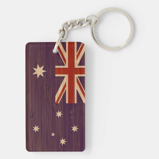 Bamboo Look & Engraved Australia Australian Flag Double-Sided Rectangular Acrylic Keychain