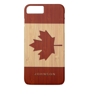 Bamboo Look Engraved Canada Flag Maple Leaf iPhone 8 Plus/7 Plus Case