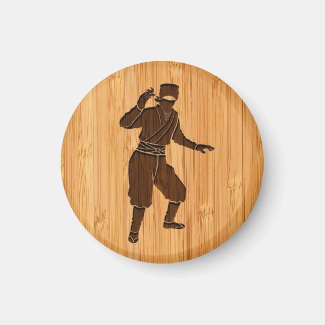 Bamboo Look & Engraved Cool Japanese Ninja Magnet (Front)