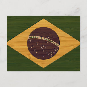 Bamboo Look & Engraved Vintage Brazil Flag Postcard