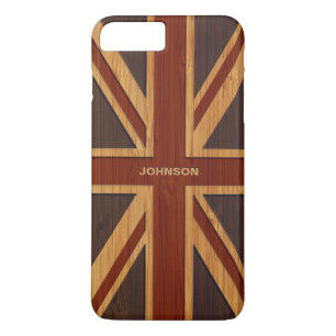 Bamboo Look & Engraved Vintage UK Flag Union Jack Case-Mate iPhone Case