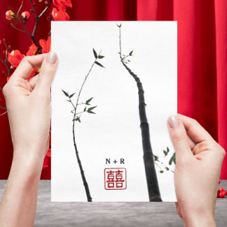 © Bamboo Love Double Happiness Chinese Wedding Invitation