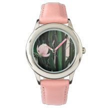 Bamboo magnolias - custom watch, leather band