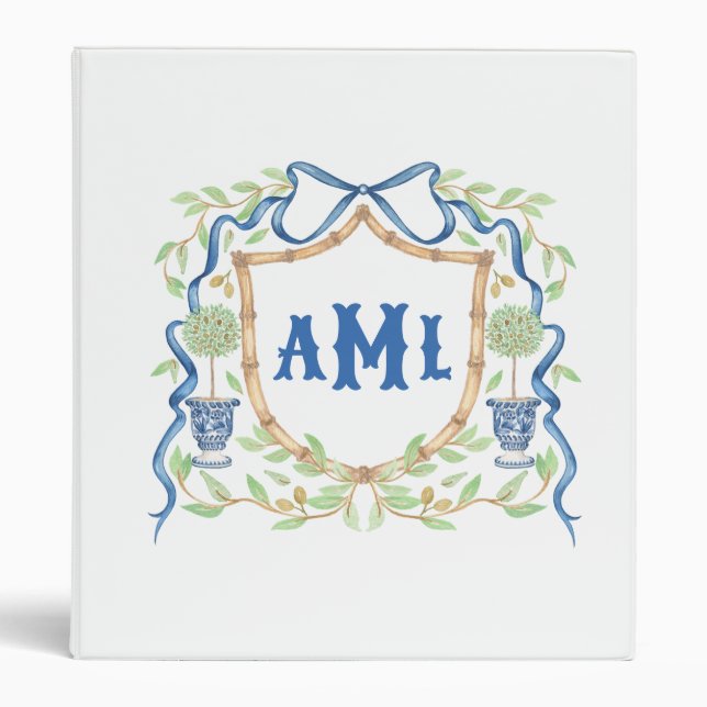 Bamboo & Olive Topiary Crest | Monogram Binder (Front)
