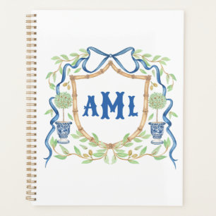 Bamboo & Olive Topiary Crest Monogram Planner
