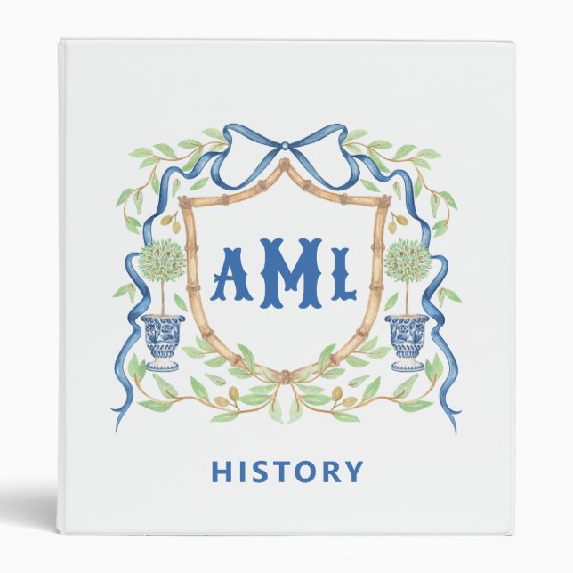Bamboo & Olive Topiary Crest | Monogram School Binder (Front)