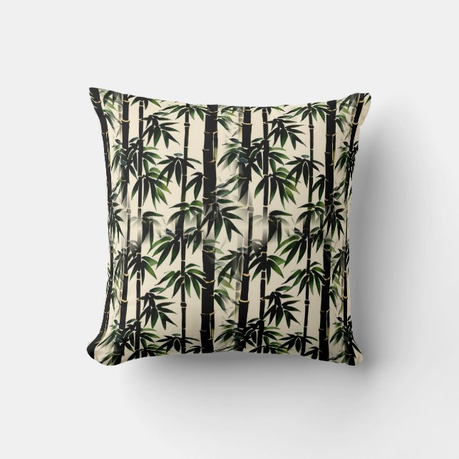 Bamboo on Beige Throw Pillow (Front)