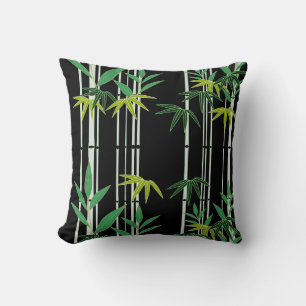 Bamboo on Black Throw Pillow