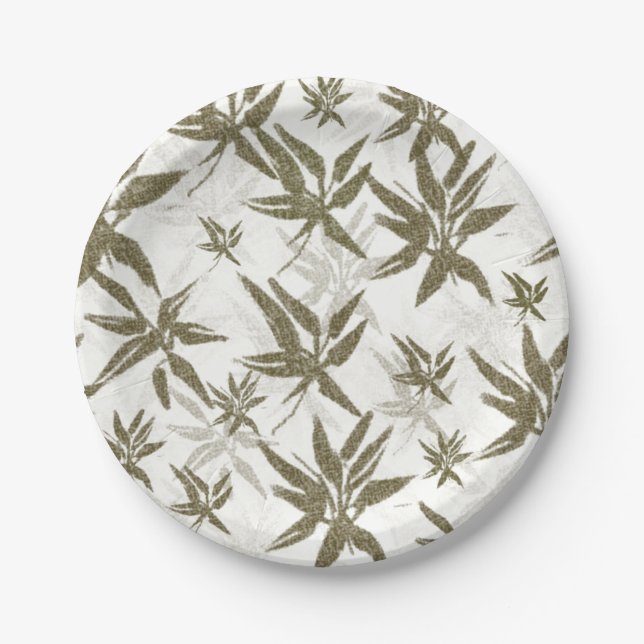 Bamboo on White Sheers - seamless surface pattern. Paper Plate (Front)