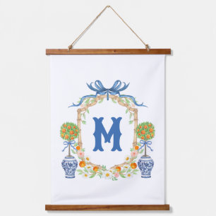 Bamboo & Orange Topiary Crest   1-Letter Monogram Hanging Tapestry