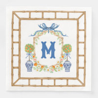 Bamboo & Orange Topiary Crest | 1-Letter Monogram