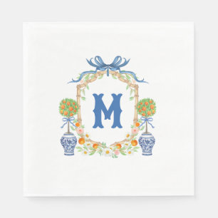 Bamboo & Orange Topiary Crest   1-Letter Monogram Napkin