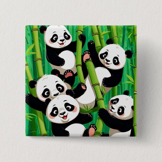Bamboo Panda 2 Inch Square Button (Front)