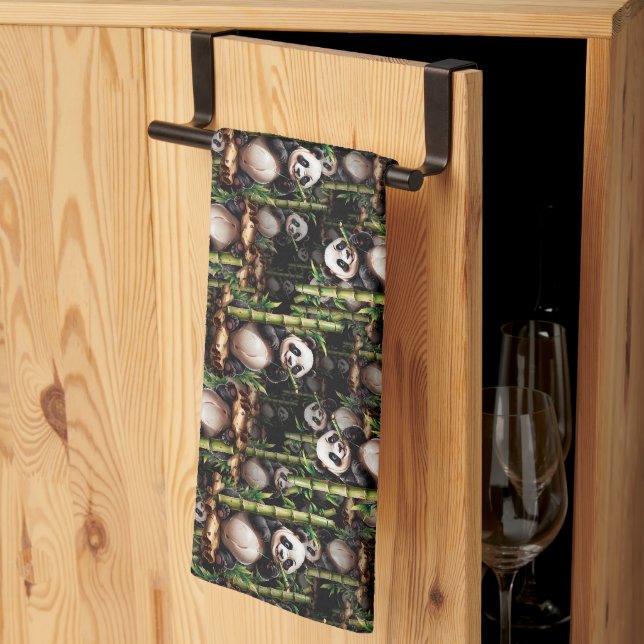 Bamboo Panda Pattern Design  Kitchen Towel (Thirds Fold)
