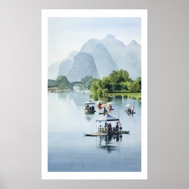 "Bamboo Rafting to Shangri La" China Watercolor Poster (Front)