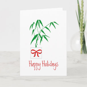 Bamboo & Red Bow Customizable Holiday Card