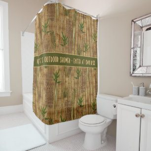Bamboo shower curtain with customizable text