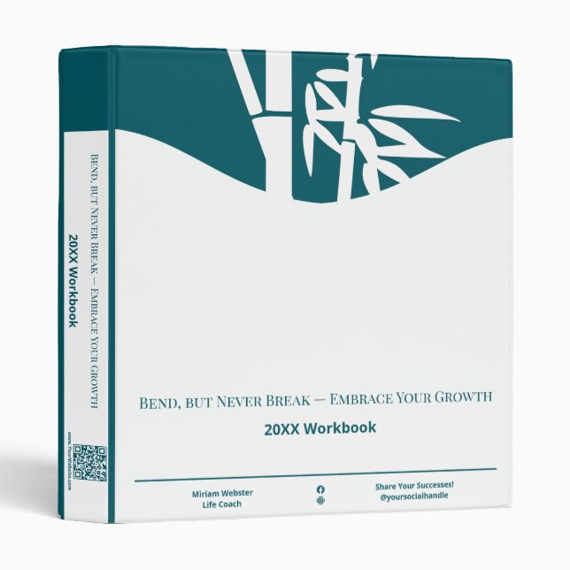 Bamboo Symbol Teal & White Life Coach Workbook  Binder (Front/Spine)