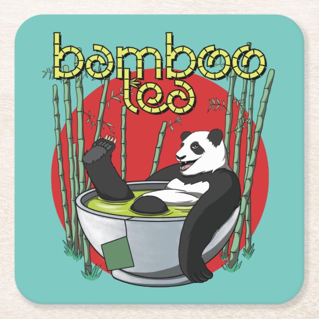 Bamboo Tea Drinker Panda Square Paper Coaster (Front)