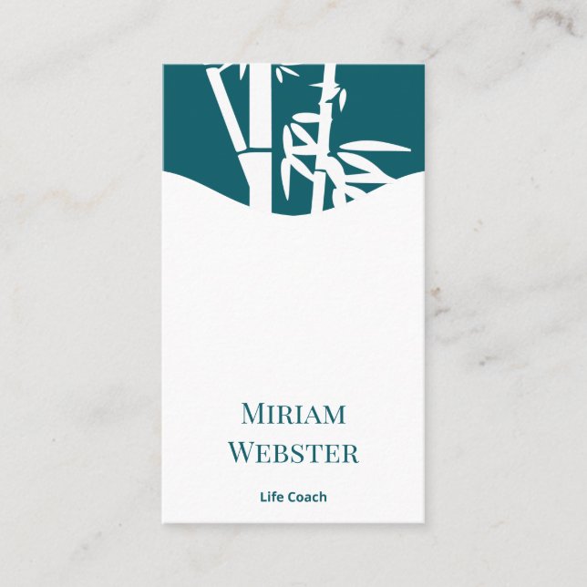  Bamboo Teal White Life Coach Portrait Personal Business Card (Front)