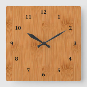 Bamboo Toast Wood Grain Look Square Wall Clock