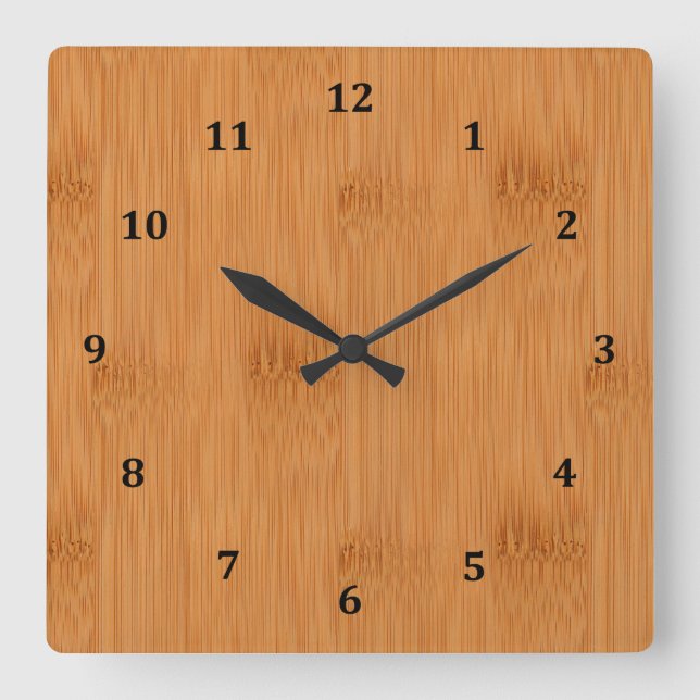 Bamboo Toast Wood Grain Look Square Wall Clock (Front)