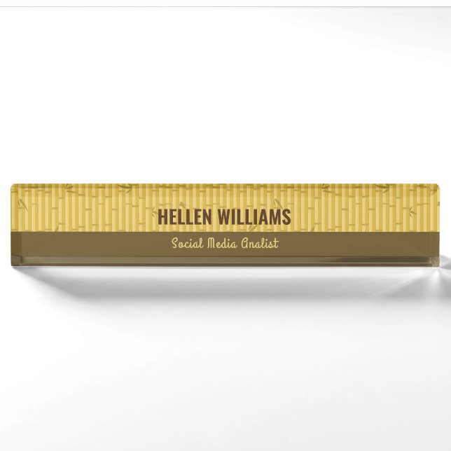Bamboo wood pattern brown and beige nameplate (Front)