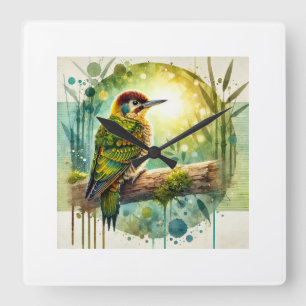Bamboo woodpecker 110924AREF101 - Watercolor Square Wall Clock