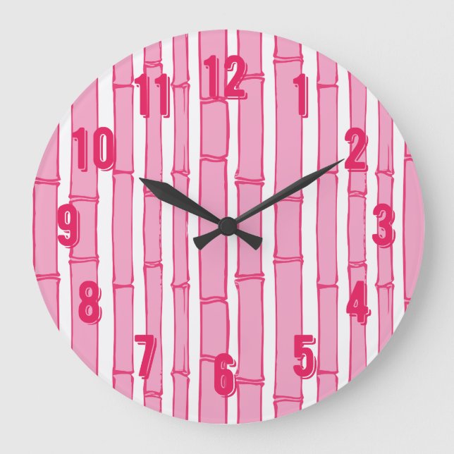Bambooey Bamboo Stripe in Pink Large Clock (Front)