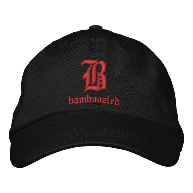Bamboozled Men's Baseball Cap- Black/Red Embroidered Hat (Front)