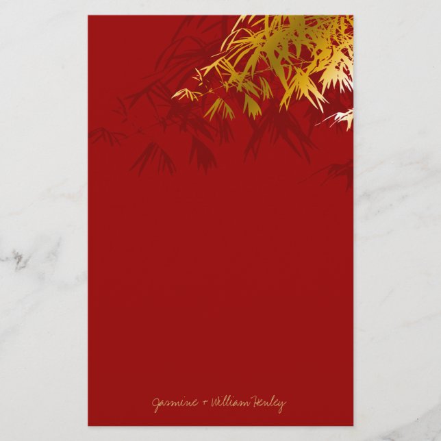 Bambou d'or moderne Zen Asie Mariage papeterie (Devant)