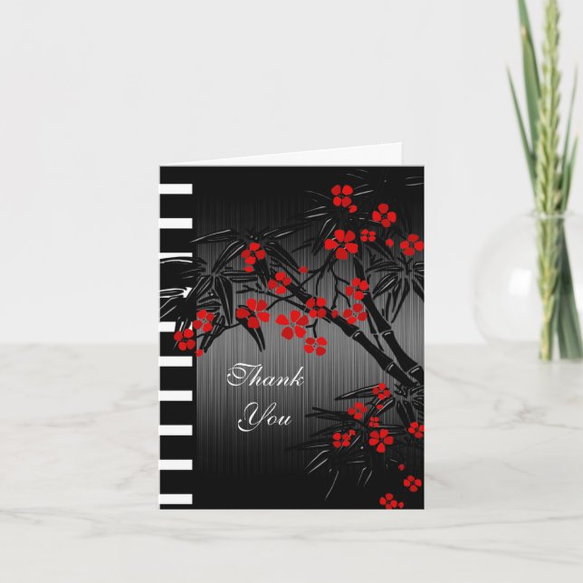 Bambou noir de fleurs rouges d'Asie carte de remer (Devant)
