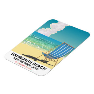 Bamburgh Beach Northumberland train poster Magnet