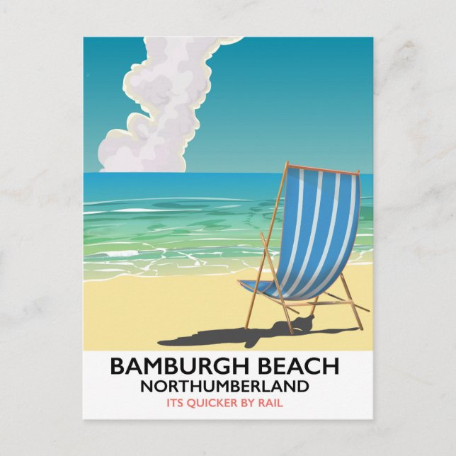 Bamburgh Beach Northumberland train poster Postcard (Front)
