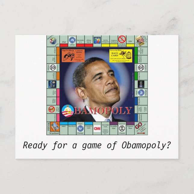 bamopoly, Ready for a game of Obamopoly? Postcard (Front)